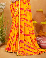 Vishal Prints Bright Yellow Printed Georgette Saree With Fancy Border
