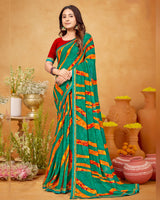 Vishal Prints Forest Green Printed Georgette Saree With Fancy Border