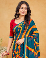 Vishal Prints Prussian Blue Printed Georgette Saree With Fancy Border
