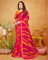 Vishal Prints Raspberry Pink Printed Georgette Saree With Fancy Border