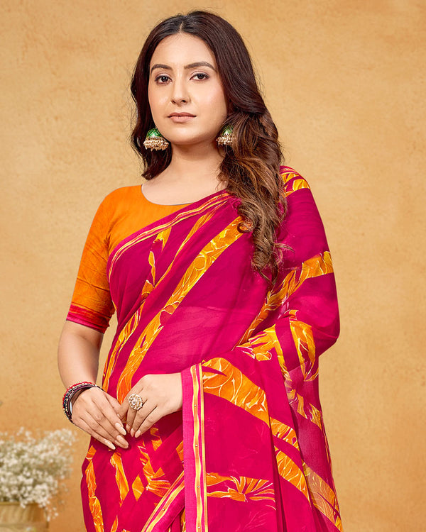 Vishal Prints Raspberry Pink Printed Georgette Saree With Fancy Border