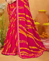 Vishal Prints Raspberry Pink Printed Georgette Saree With Fancy Border