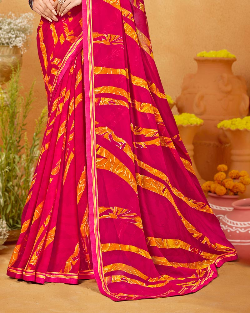 Vishal Prints Raspberry Pink Printed Georgette Saree With Fancy Border