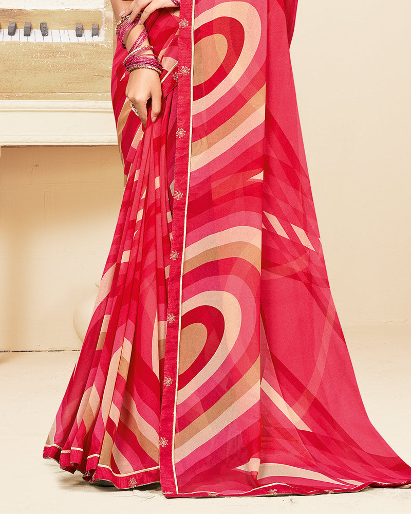 Vishal Prints Strawberry Pink Printed Georgette Saree With Fancy Border
