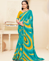Vishal Prints Bondi Blue Printed Georgette Saree With Fancy Border