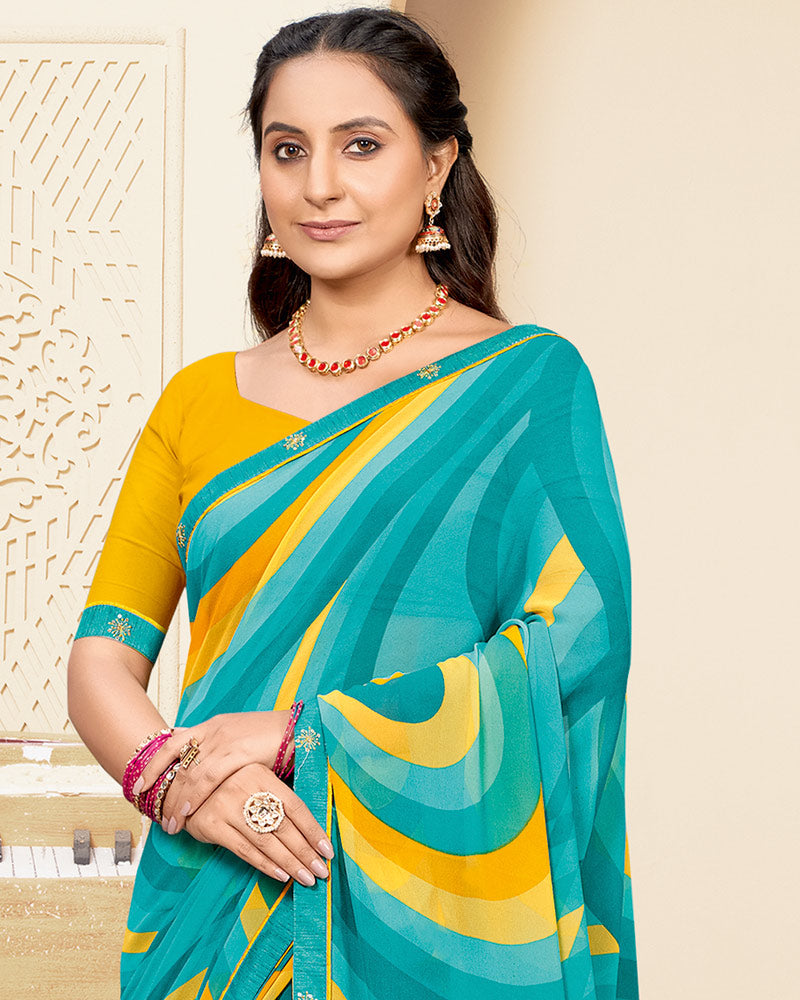 Vishal Prints Bondi Blue Printed Georgette Saree With Fancy Border