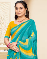 Vishal Prints Bondi Blue Printed Georgette Saree With Fancy Border