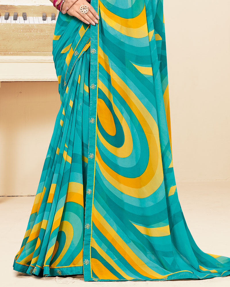 Vishal Prints Bondi Blue Printed Georgette Saree With Fancy Border
