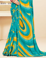 Vishal Prints Bondi Blue Printed Georgette Saree With Fancy Border