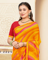 Vishal Prints Yellowish Orange Printed Georgette Saree With Fancy Border