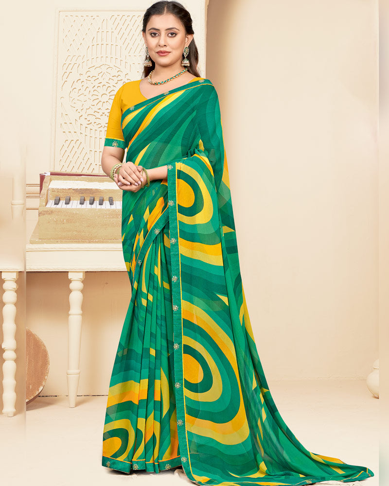 Vishal Prints Tropical Green Printed Georgette Saree With Fancy Border