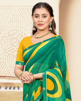Vishal Prints Tropical Green Printed Georgette Saree With Fancy Border