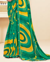 Vishal Prints Tropical Green Printed Georgette Saree With Fancy Border