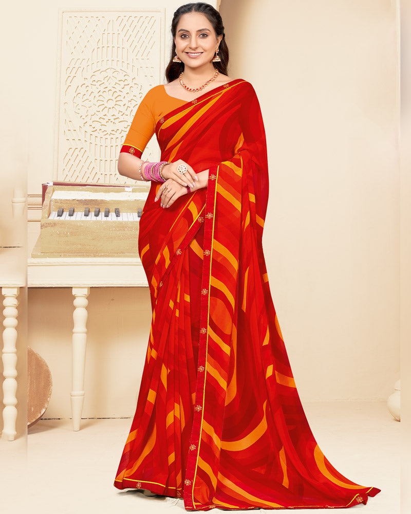 Vishal Prints Chili Red Printed Georgette Saree With Fancy Border