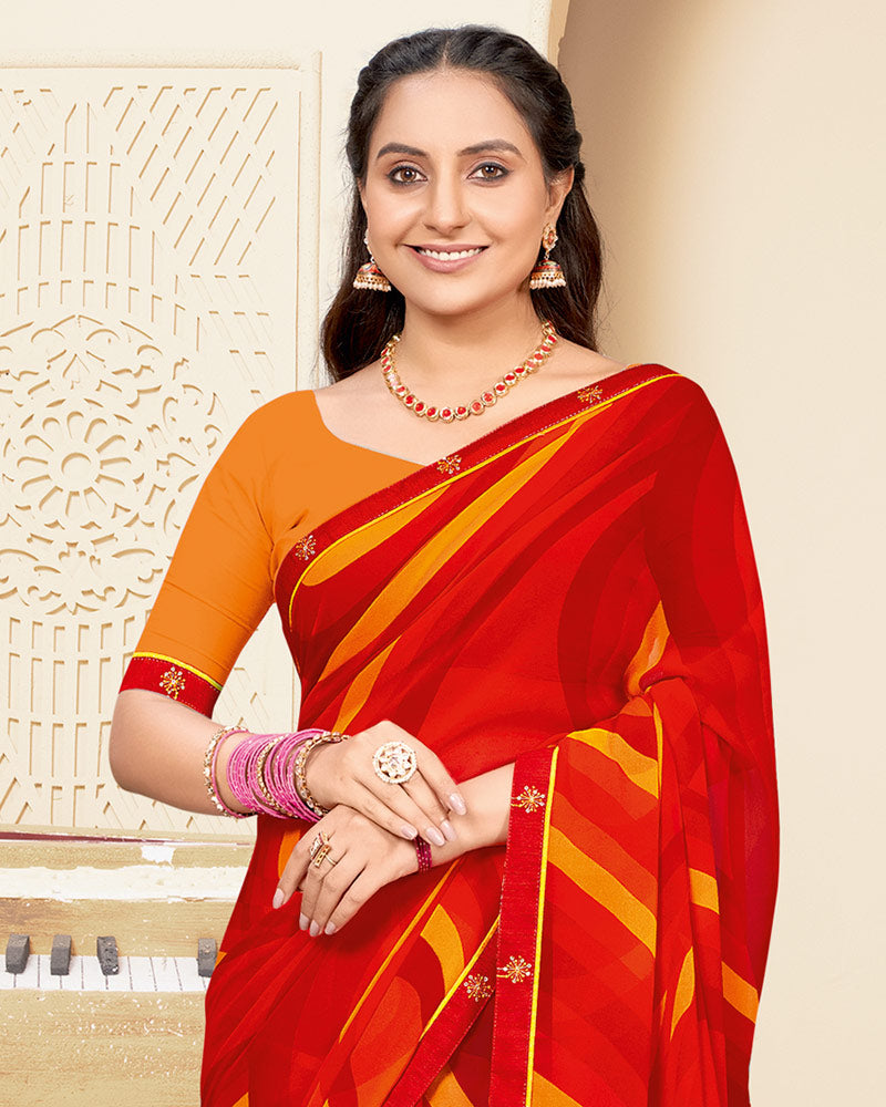 Vishal Prints Chili Red Printed Georgette Saree With Fancy Border