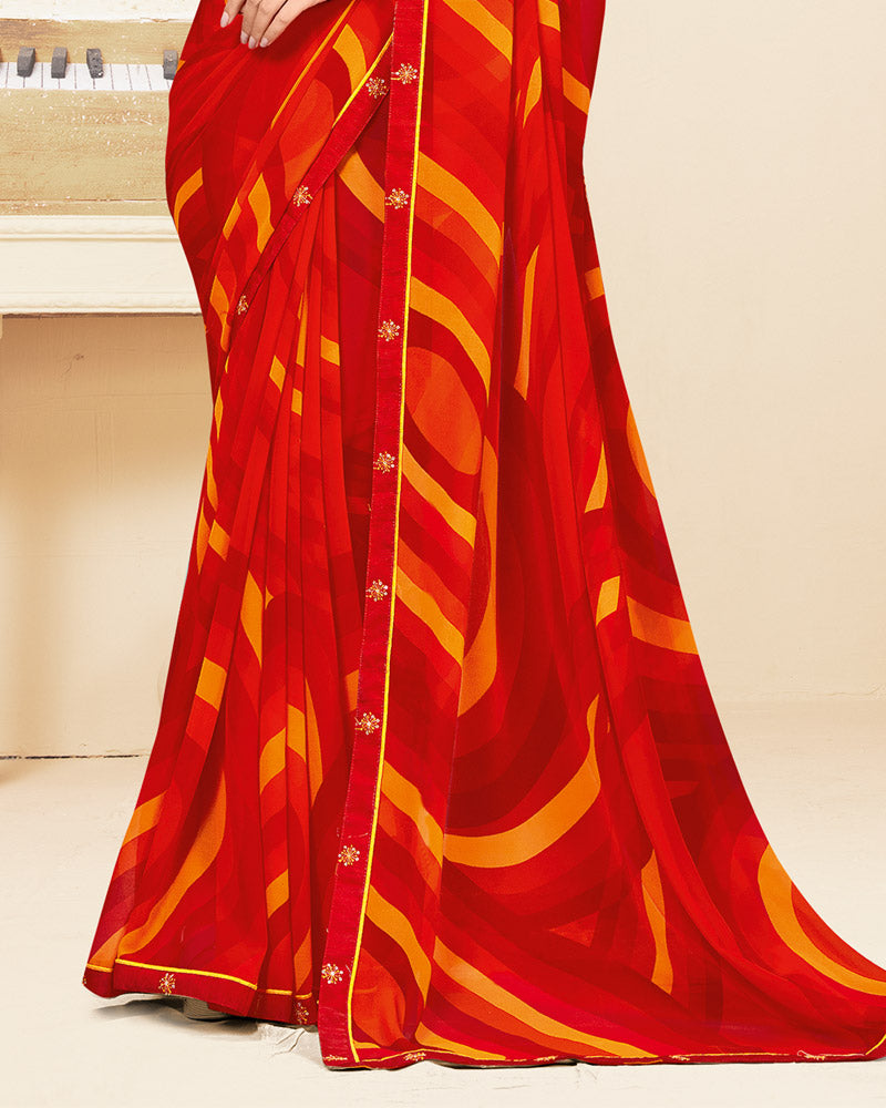 Vishal Prints Chili Red Printed Georgette Saree With Fancy Border
