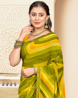 Vishal Prints Olive Green Printed Georgette Saree With Fancy Border