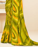 Vishal Prints Olive Green Printed Georgette Saree With Fancy Border