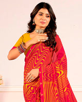 Vishal Prints Pinkish Red Printed Georgette Saree With Fancy Border