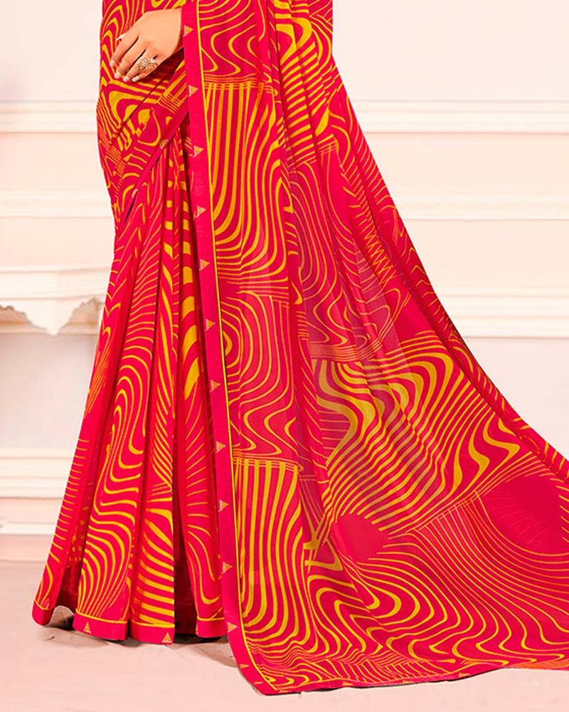 Vishal Prints Pinkish Red Printed Georgette Saree With Fancy Border