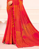 Vishal Prints Pinkish Red Printed Georgette Saree With Fancy Border