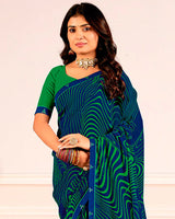 Vishal Prints Royal Blue Printed Georgette Saree With Fancy Border