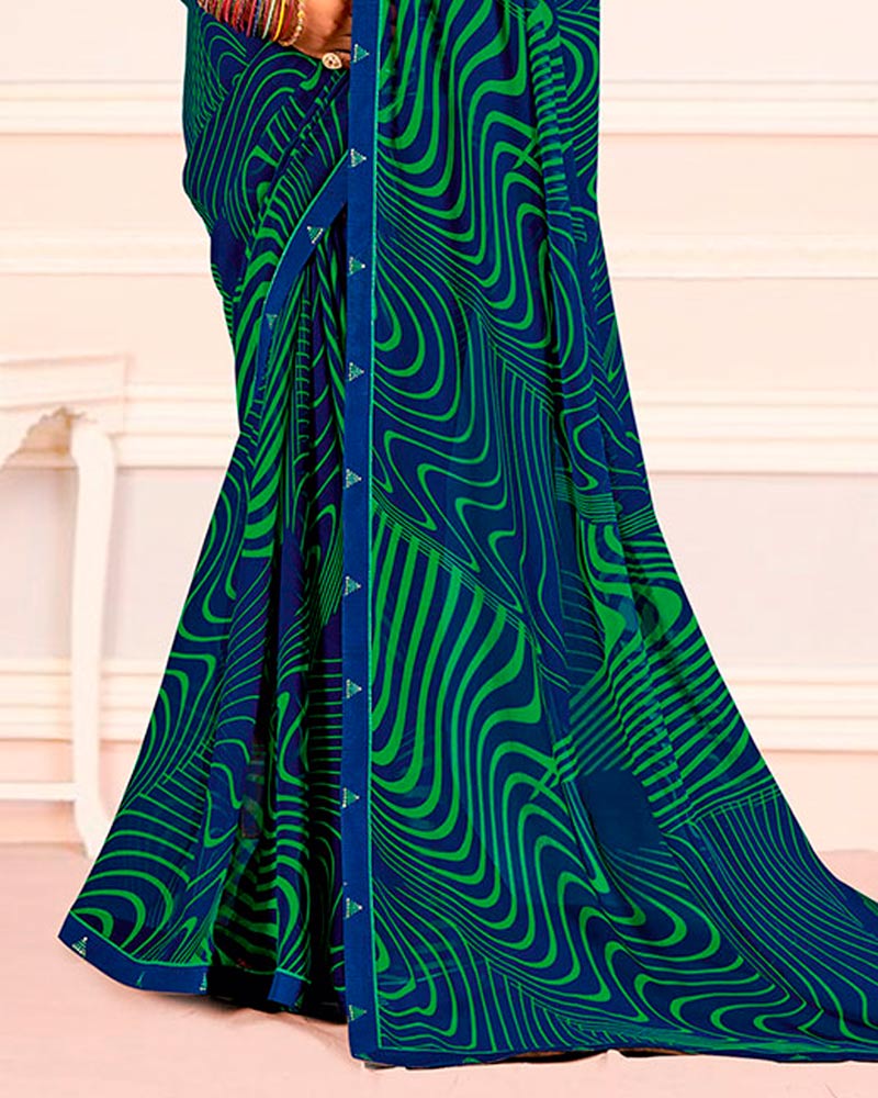 Vishal Prints Royal Blue Printed Georgette Saree With Fancy Border