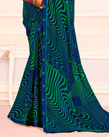 Vishal Prints Royal Blue Printed Georgette Saree With Fancy Border