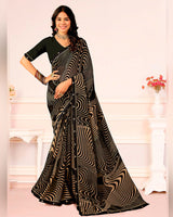 Vishal Prints Smoky Black Printed Georgette Saree With Fancy Border
