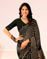 Vishal Prints Smoky Black Printed Georgette Saree With Fancy Border