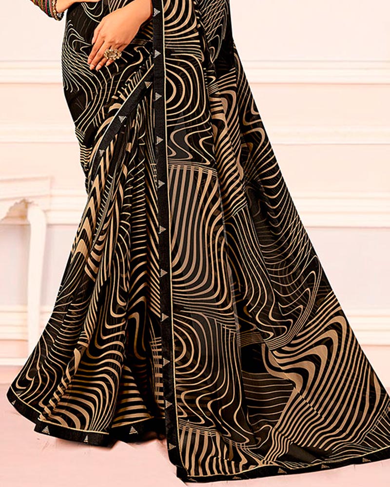Vishal Prints Smoky Black Printed Georgette Saree With Fancy Border