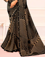Vishal Prints Smoky Black Printed Georgette Saree With Fancy Border