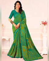 Vishal Prints Pine Green Printed Georgette Saree With Fancy Border