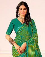 Vishal Prints Pine Green Printed Georgette Saree With Fancy Border