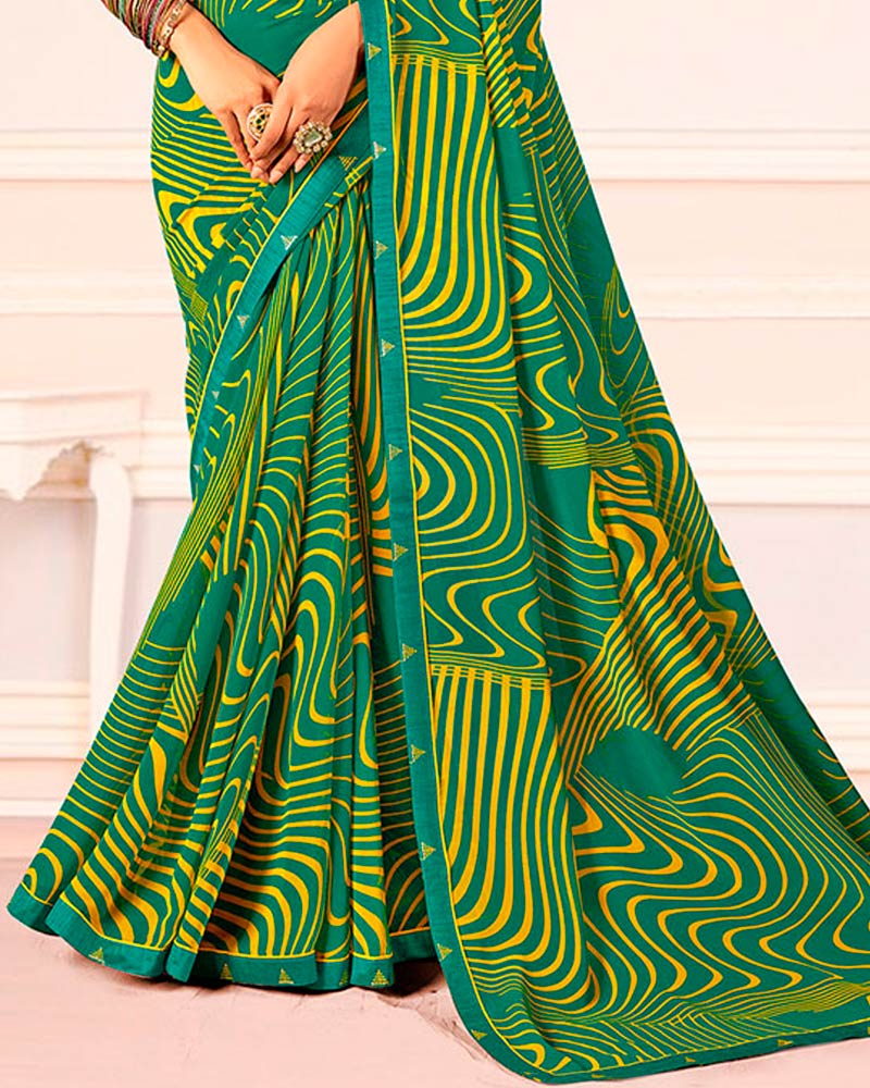 Vishal Prints Pine Green Printed Georgette Saree With Fancy Border