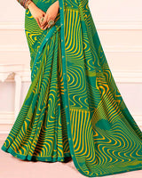 Vishal Prints Pine Green Printed Georgette Saree With Fancy Border