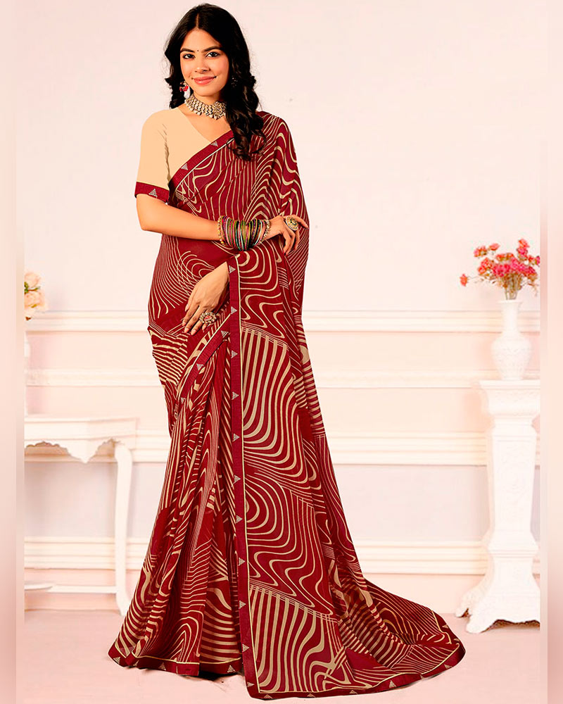 Vishal Prints Paprika Red Printed Georgette Saree With Fancy Border