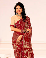 Vishal Prints Paprika Red Printed Georgette Saree With Fancy Border