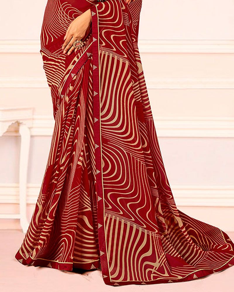Vishal Prints Paprika Red Printed Georgette Saree With Fancy Border