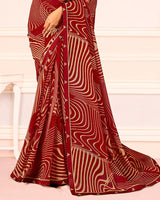Vishal Prints Paprika Red Printed Georgette Saree With Fancy Border