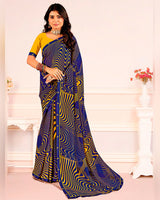 Vishal Prints Dark Indigo Blue Printed Georgette Saree With Fancy Border