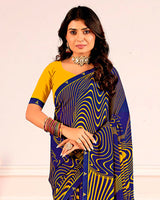 Vishal Prints Dark Indigo Blue Printed Georgette Saree With Fancy Border