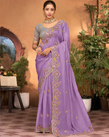 Lavender Designer Fancy Chiffon Saree With Embroidery-Diamond Work And Cut Work Border