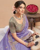 Dusty Lavender Designer Gold Crush Saree With Embroidery-Diamond Work And Cut Work Border