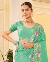 Pearl Aqua Green Designer Gold Crush Saree With Embroidery-Diamond Work And Cut Work Border