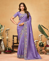 Pastel Purple Designer Gold Crush Saree With Embroidery-Diamond Work And Cut Work Border