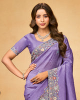 Pastel Purple Designer Gold Crush Saree With Embroidery-Diamond Work And Cut Work Border