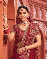 Vishal Prints Old Brick Red Designer Fancy Chiffon Saree With Zari-Embroidery Work And Cut Work Border