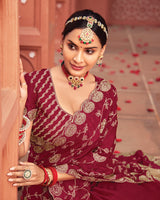 Vishal Prints Vivid Maroon Designer Fancy Chiffon Saree With Zari-Embroidery Work And Cut Work Border