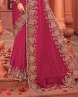 Vishal Prints Pinkish Red Designer Fancy Chiffon Saree With Zari-Embroidery Work And Cut Work Border
